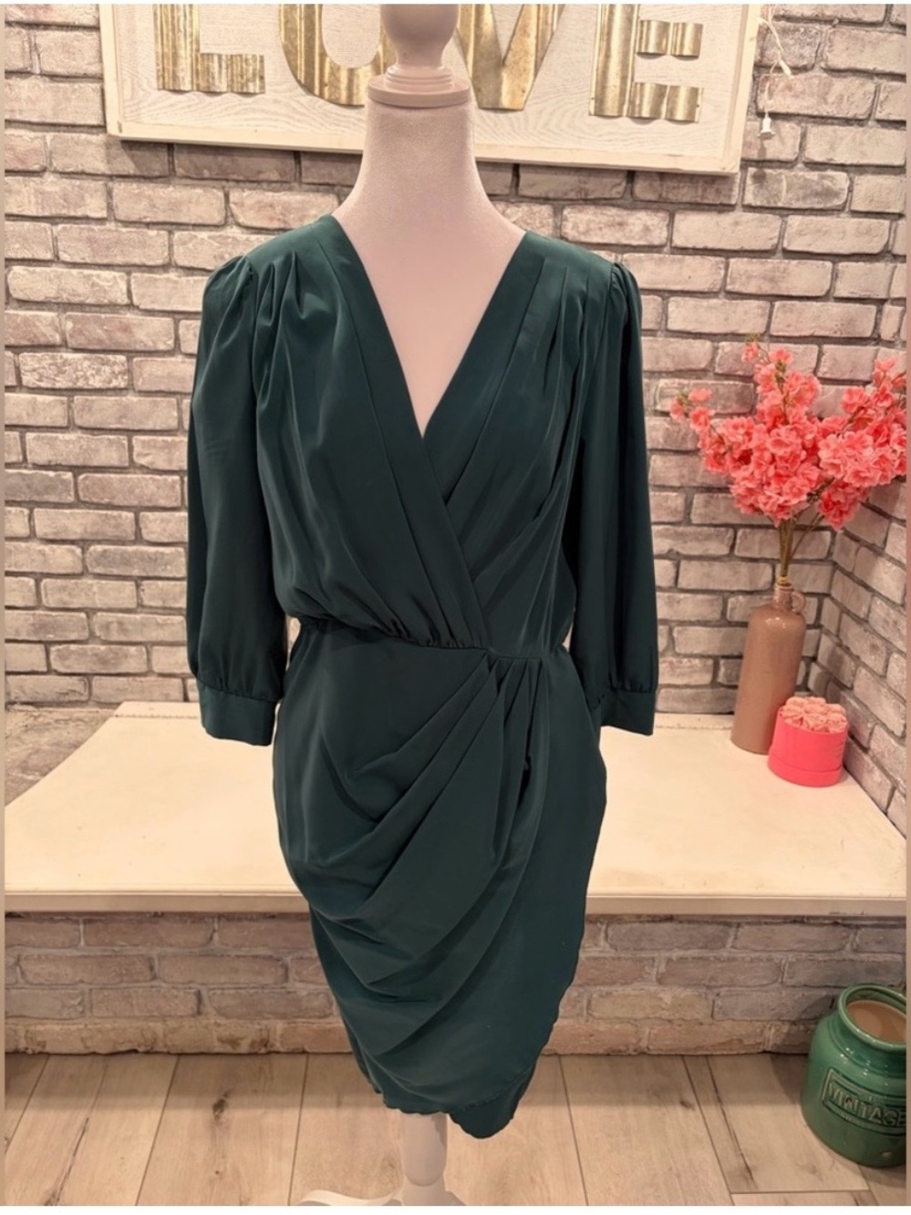 VILA Teal Green Draped Wrap Midi Dress